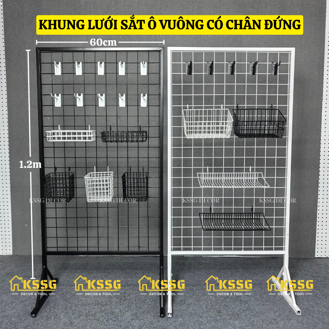 Khung Lưới Sắt Chân Đứng 1,2m×60cm Treo Phụ Kiện