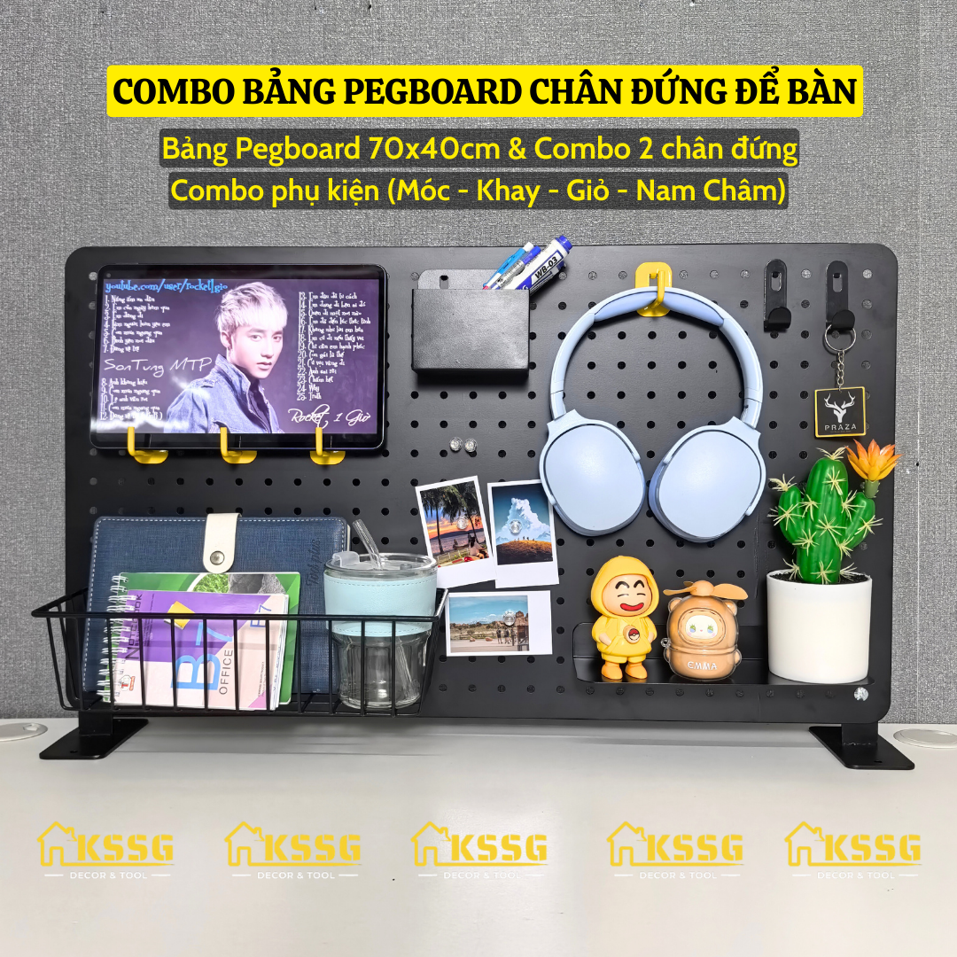 COMBO BẢNG PEGBOARD CHÂN ĐỨNG ĐỂ BÀN CÓ KÈM PHỤ KIỆN