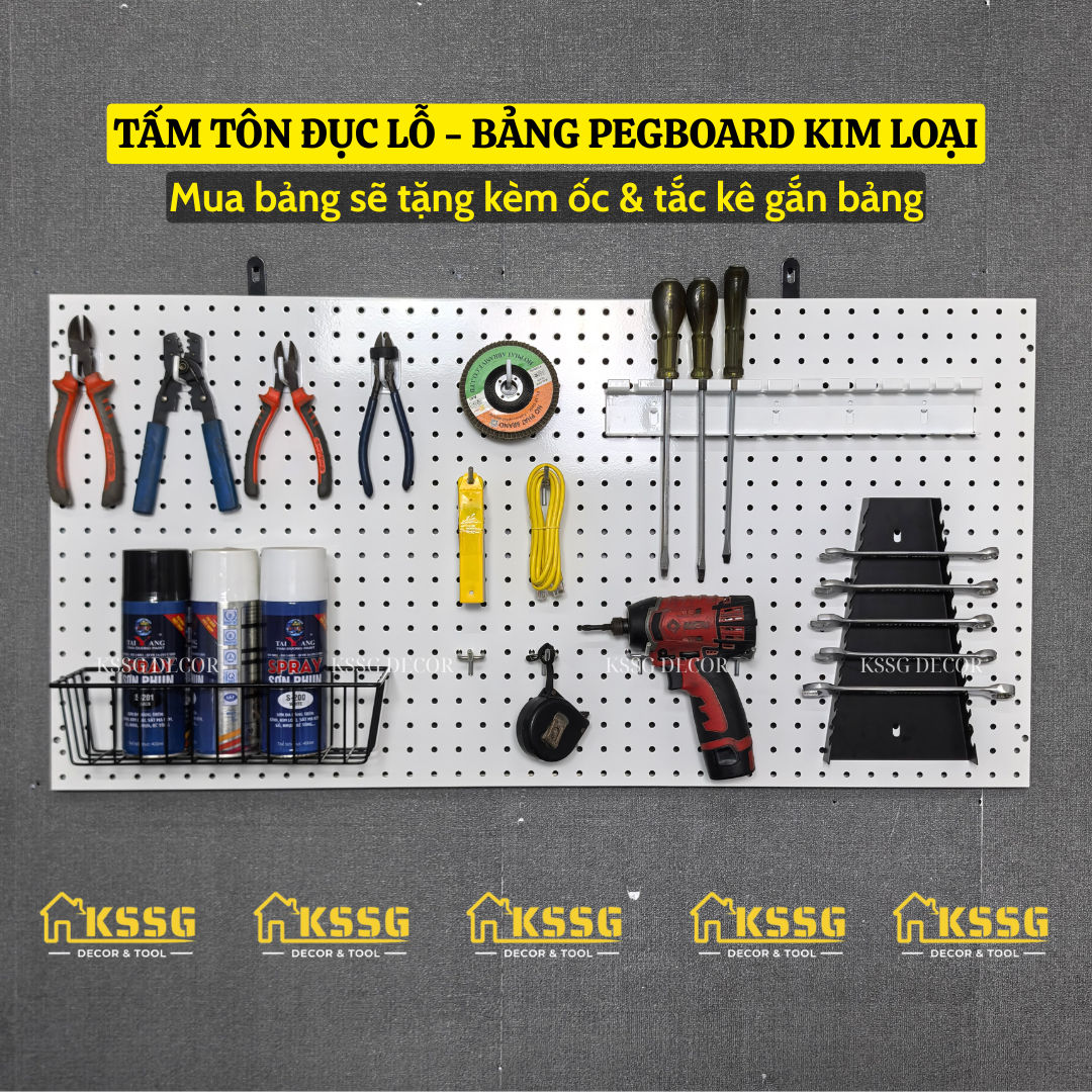 TẤM TÔN ĐỤC LỖ CÀI MÓC TREO PHỤ KIỆN GẮN TƯỜNG