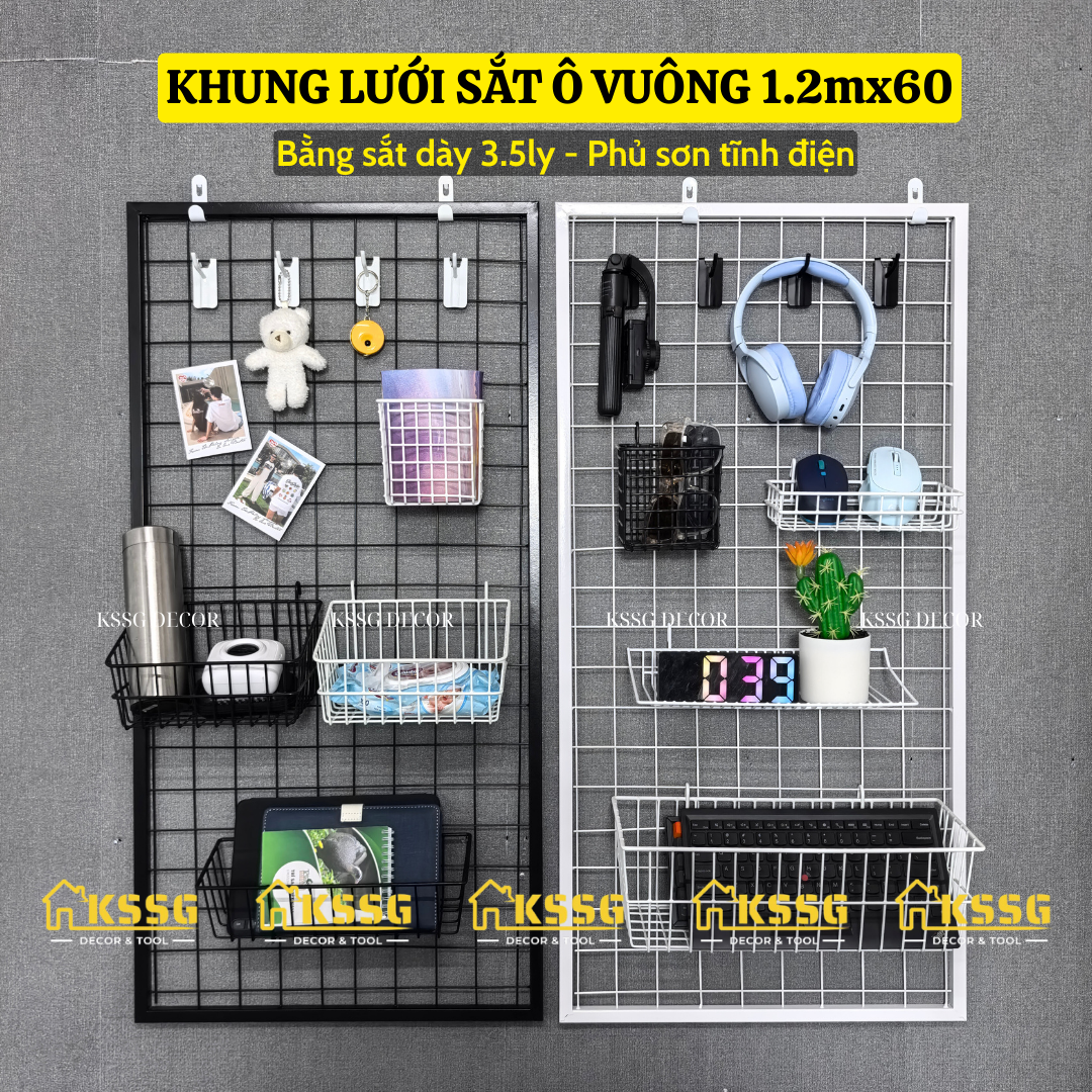 KHUNG LƯỚI SẮT CÓ VIỀN TREO PHỤ KIỆN SIÊU DÀY 1m2x60