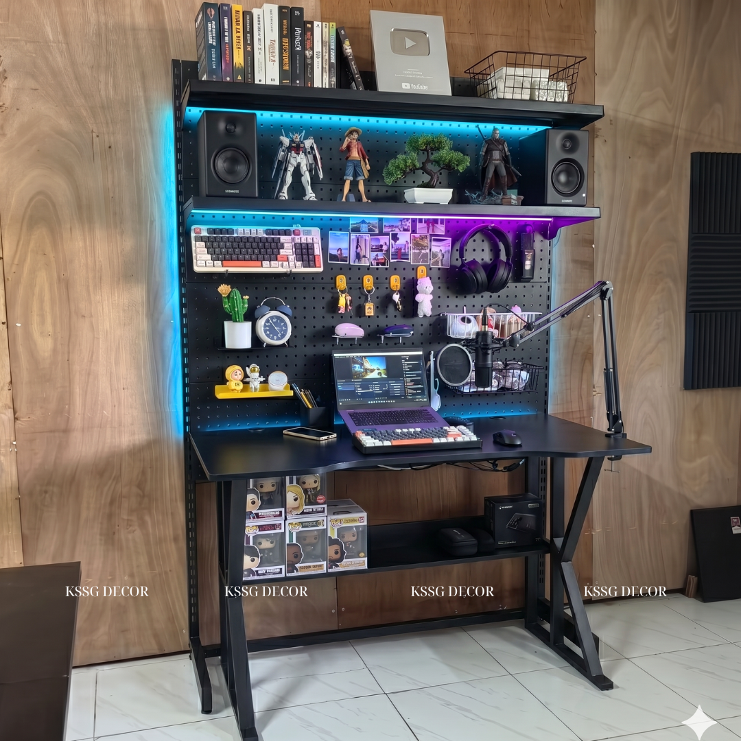 KỆ PEGBOARD GAME ĐỂ PC CAO 1.8m x DÀI 1.2m và 2 MÂM TẦNG